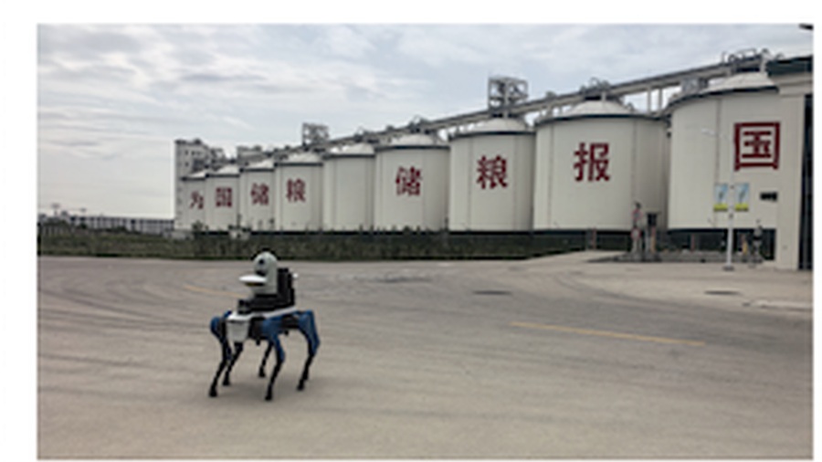 Six-legged robot for grain storage inspection at a grain facility